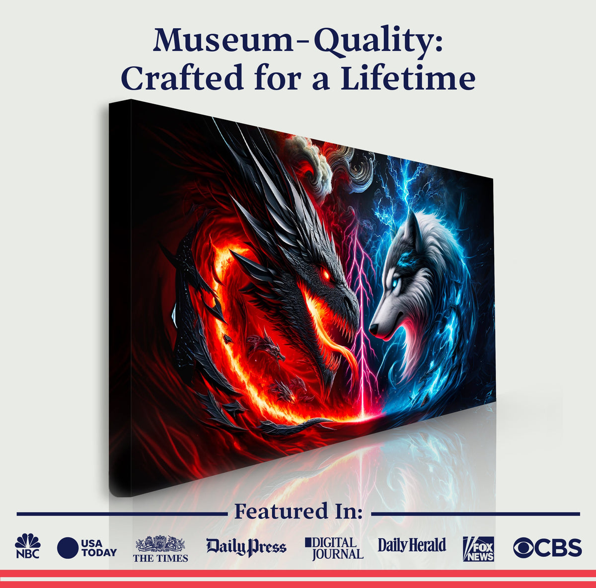 3D Dragon and Wolf Wall Art VI canvas by Tailored Canvases, view 6