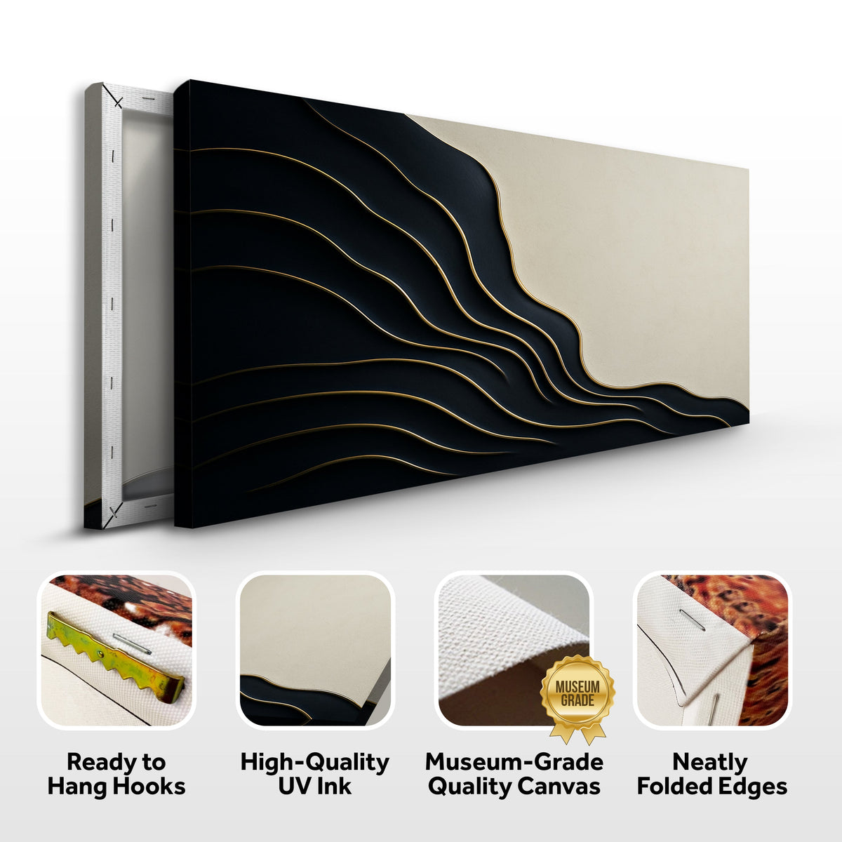 Black and Gold Minimalist Abstract Wall Art by Tailored Canvases