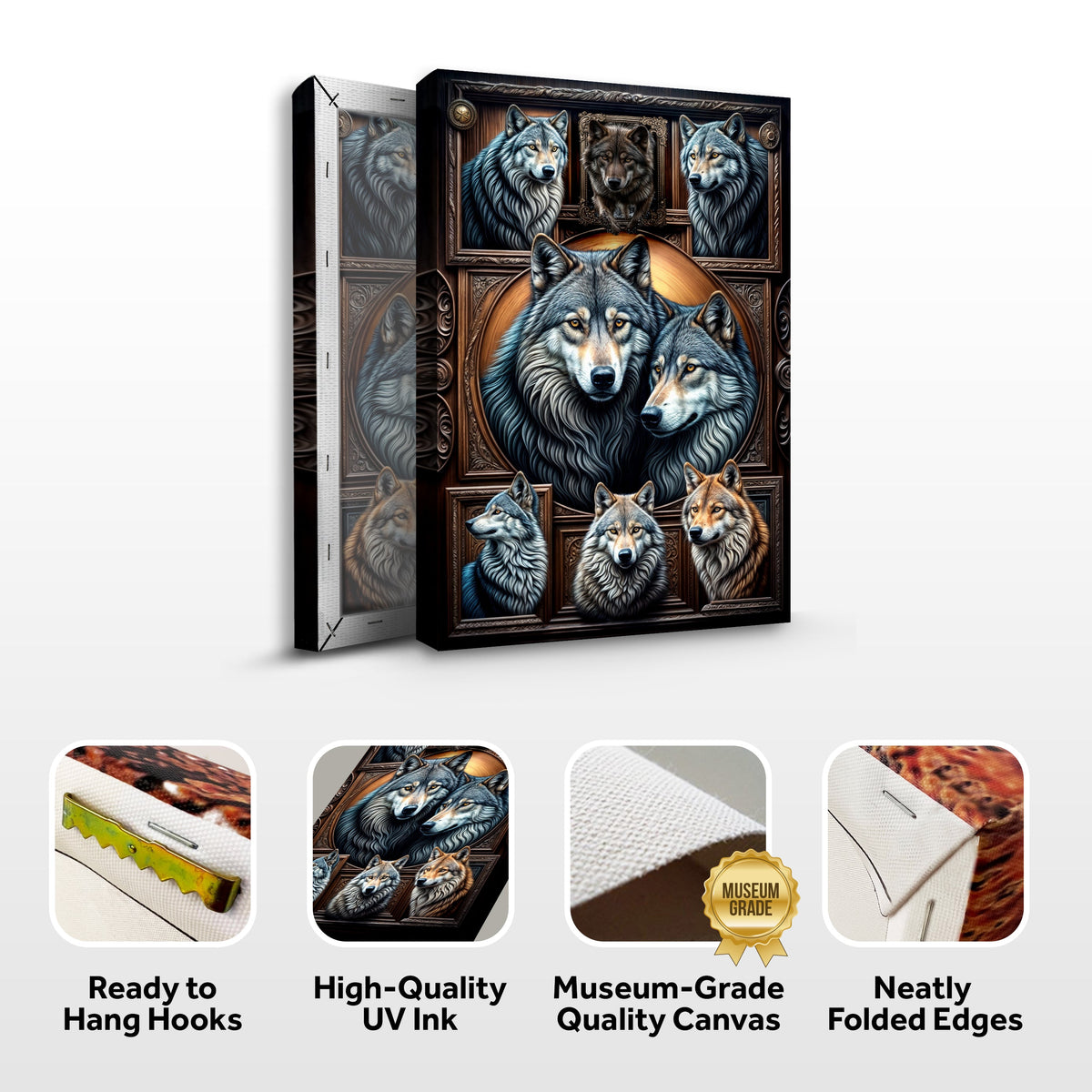 3D Wolf Collage Wall Art III canvas by Tailored Canvases, view 7