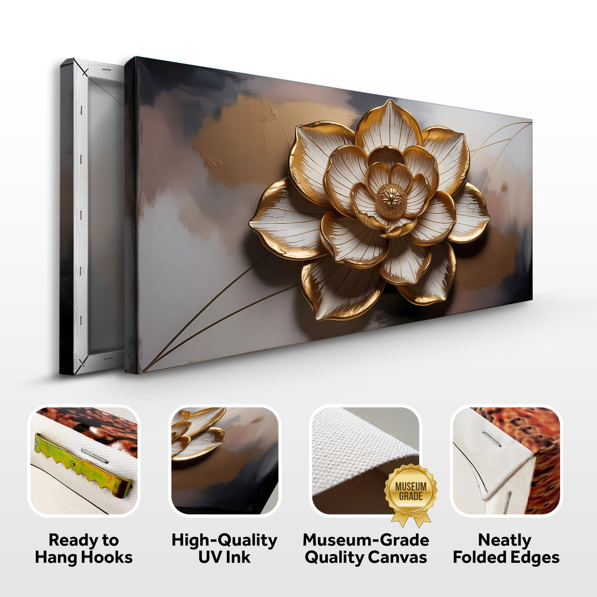 Golden Lotus Minimalist Abstract Wall Art by Tailored Canvases