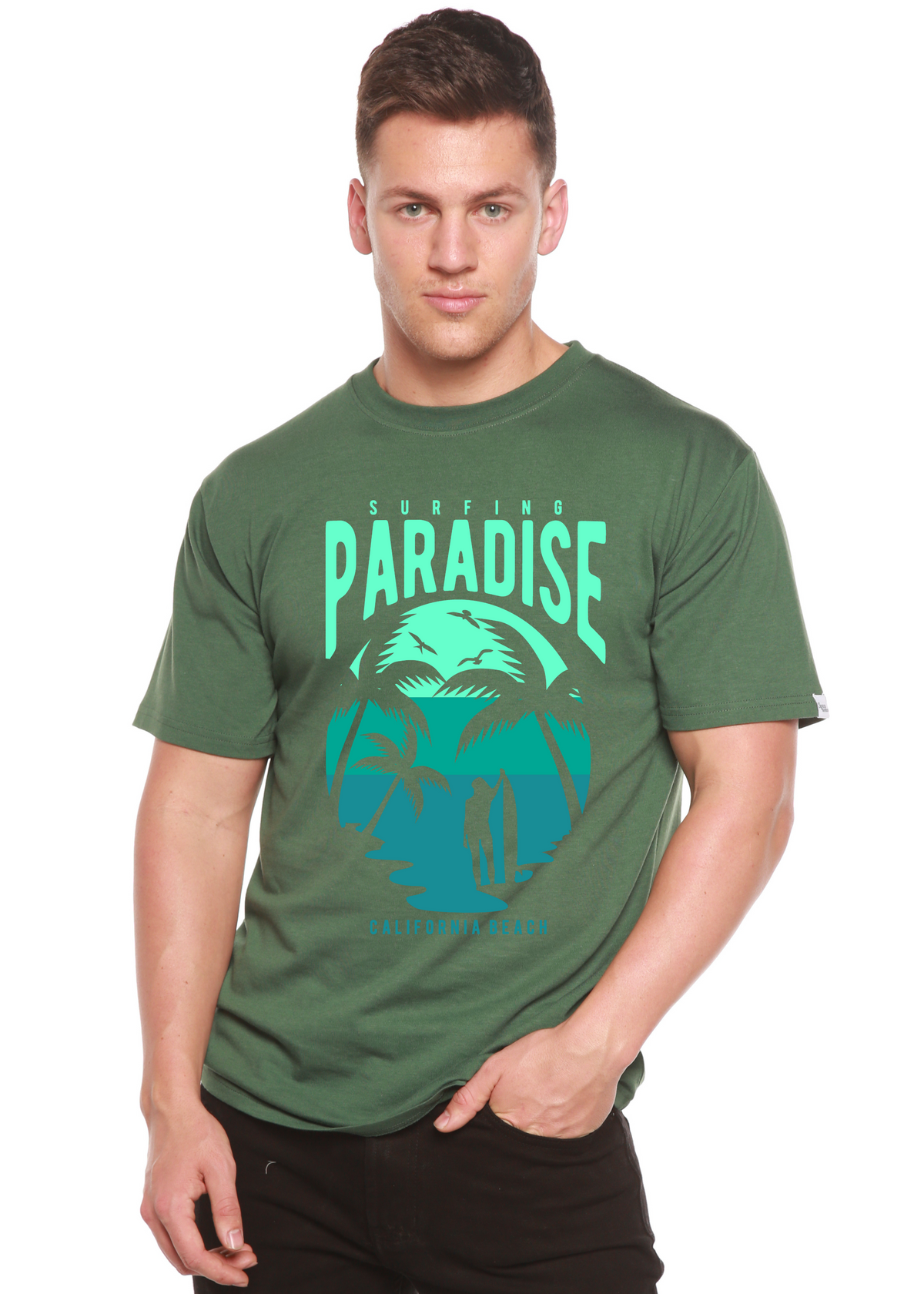 Surfing Paradise California men's bamboo graphic T-shirt – view 2