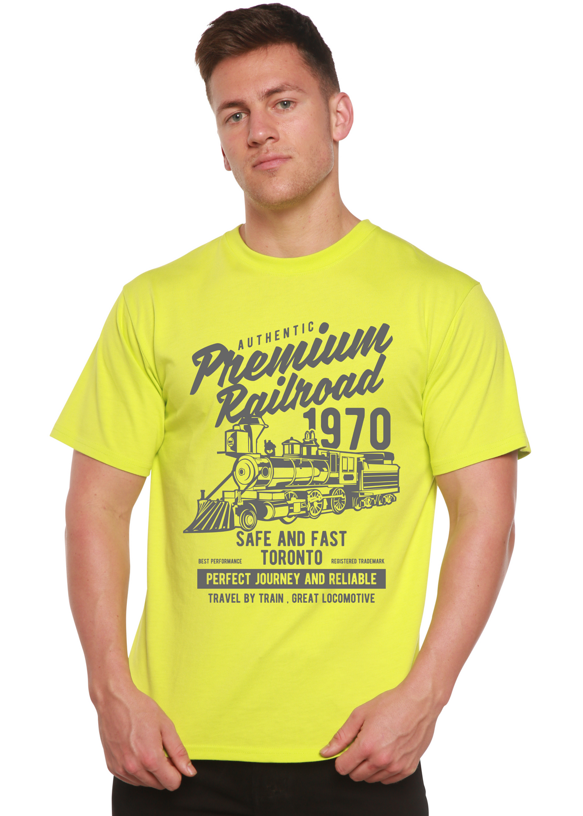 Premium Railroad men's bamboo graphic T-shirt – view 2