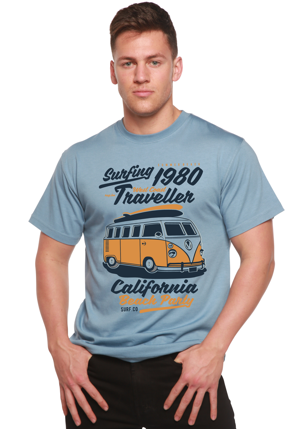 Surfing 1980 men's bamboo graphic T-shirt – view 2