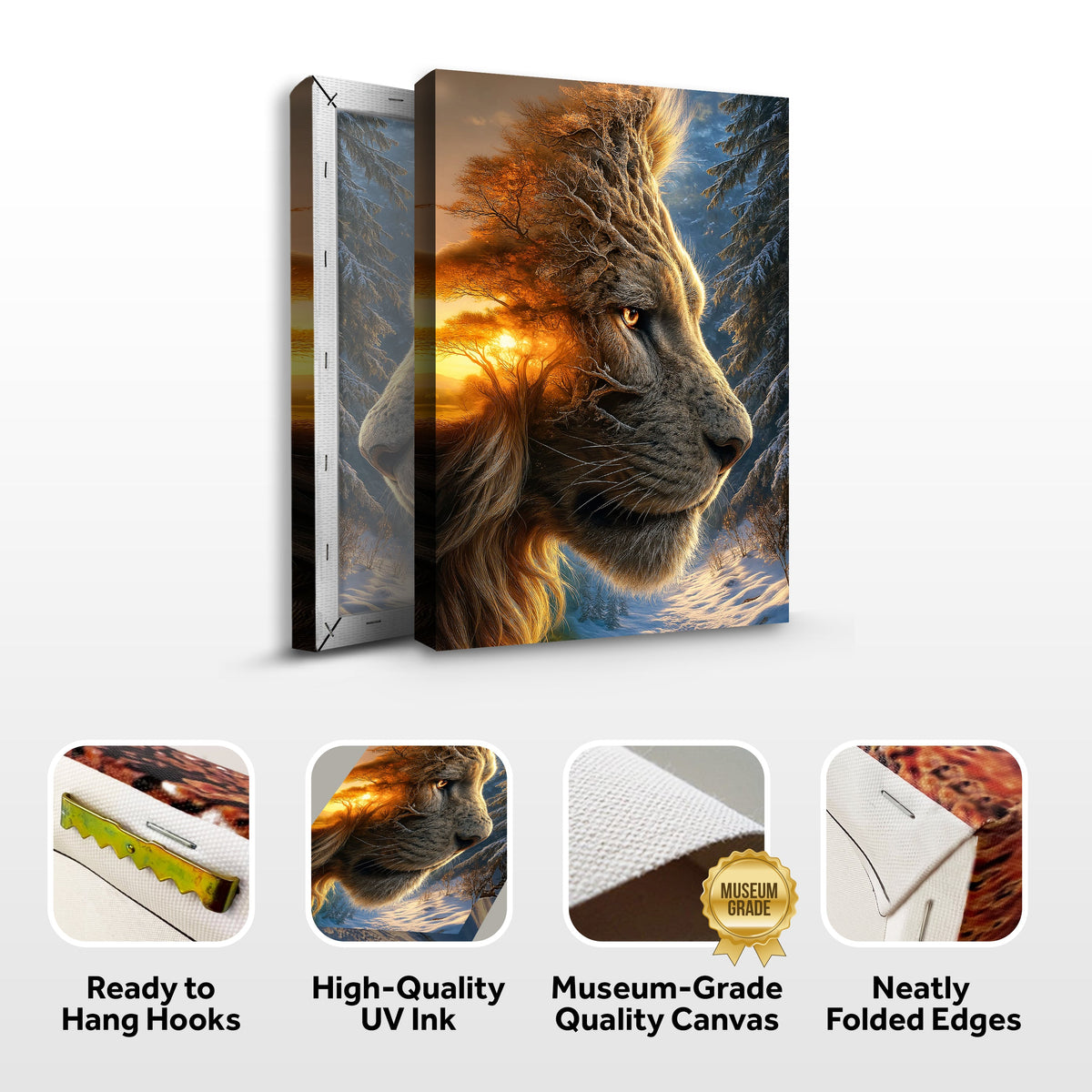 Lion Winter Summer Surrealism Wall Art by Tailored Canvases
