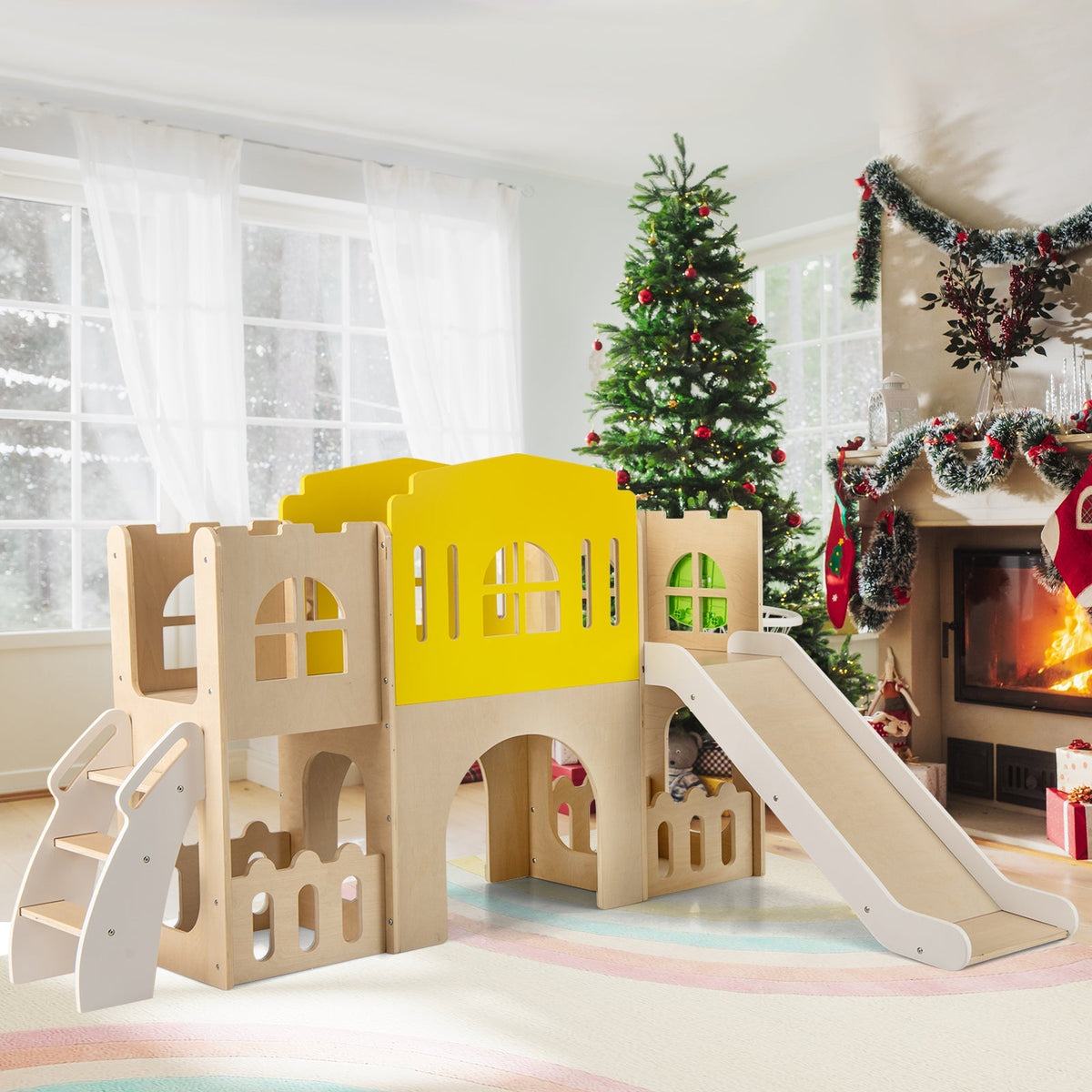 7-in-1 toddler castle slide set with climber and basketball hoop by GBruno Store, view 2