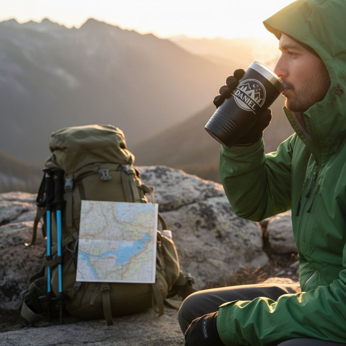 Personalized Camping Tumbler – Insulated Travel Mug with Mountain Stars Design by Joyful Moose