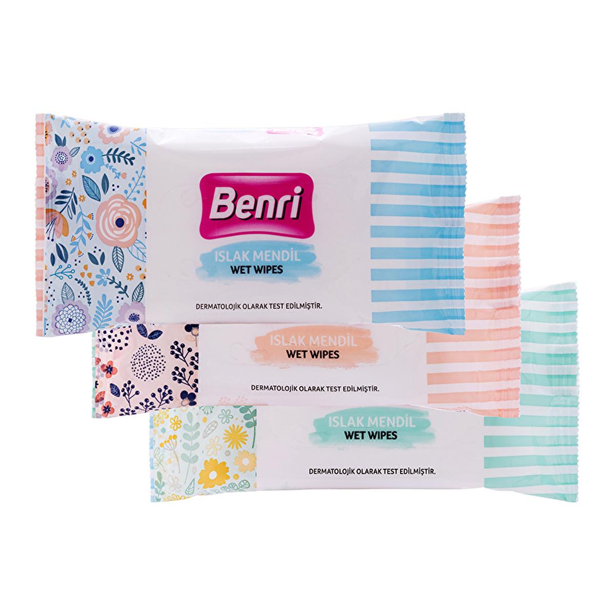 Benri Wet Wipes 3-Pack of 15 - Gentle, Paraben-Free Hygiene on-the-Go by Beauty Care Bag