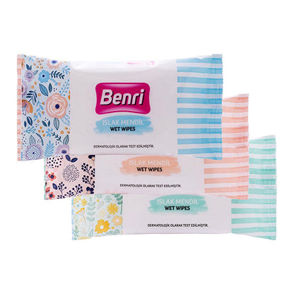 Benri Wet Wipes 3-Pack of 15 - Gentle, Paraben-Free Hygiene on-the-Go by Beauty Care Bag
