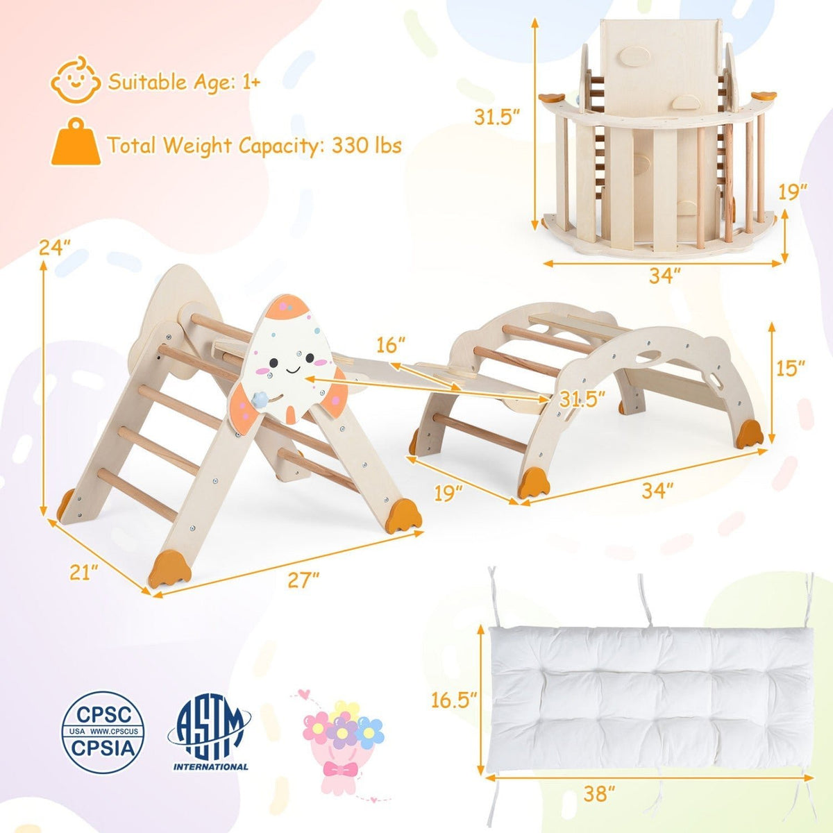 8-in-1 foldable rocket theme toddler climbing set by GBruno Store, view 20