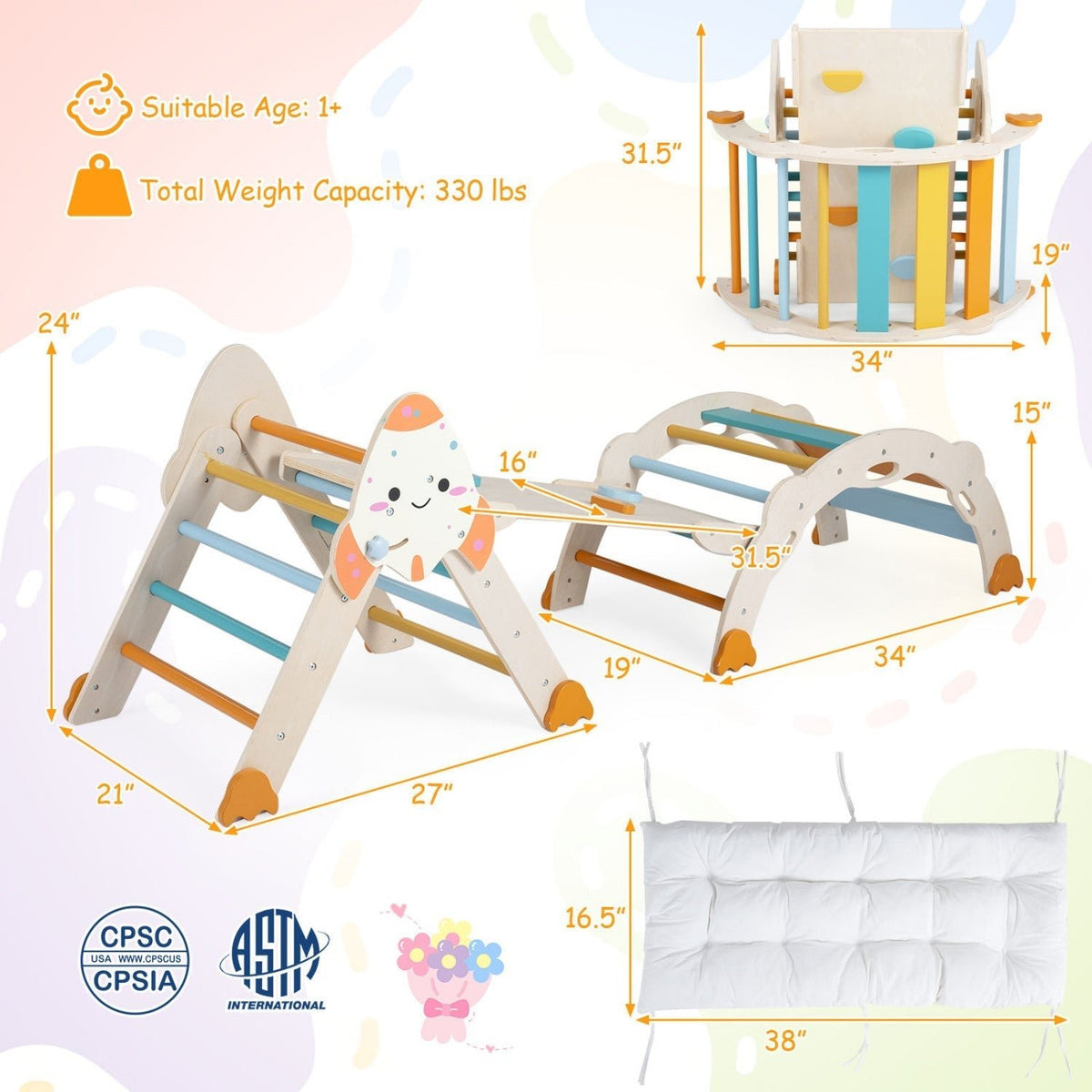 8-in-1 foldable rocket theme toddler climbing set by GBruno Store, view 12