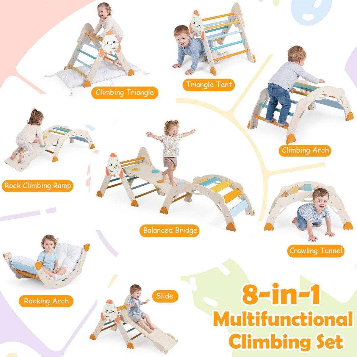 8-in-1 foldable rocket theme toddler climbing set by GBruno Store, view 13