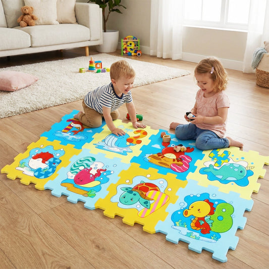 8-Piece Educational Interlocking Baby Play Mat with Animals and NumbersTorqelo.com