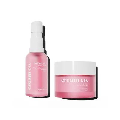 Cream Co. Skin Plumping Moisturizer Duo: PEP + MO - Boosts Elasticity, Reduces Fine Lines & Deeply Hydrates - Hypoallergenic, Paraben & Sulfate-Free Anti-Aging Skin Care Set by Beauty Care Bag