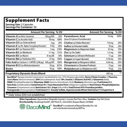 Stonehenge Health Dynamic Brain Supplement – New Formula with BacoMind for Memory Acquisition, Retention, & Recall with 40 Unique Nootropic: Choline, Phosphatidylserine, and Huperzine A by Shahmori