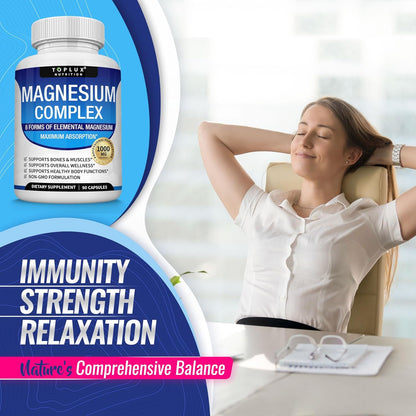Magnesium Complex Supplement 8 Elemental 1000mg - Magnesium Glycinate, Citrate, Malate, Taurate, Chelated for Easy Absorption for Bones, Muscle, Recovery, Energy, Vegan Non-GMO 90 Capsules by KARONDA RENE LEWIS
