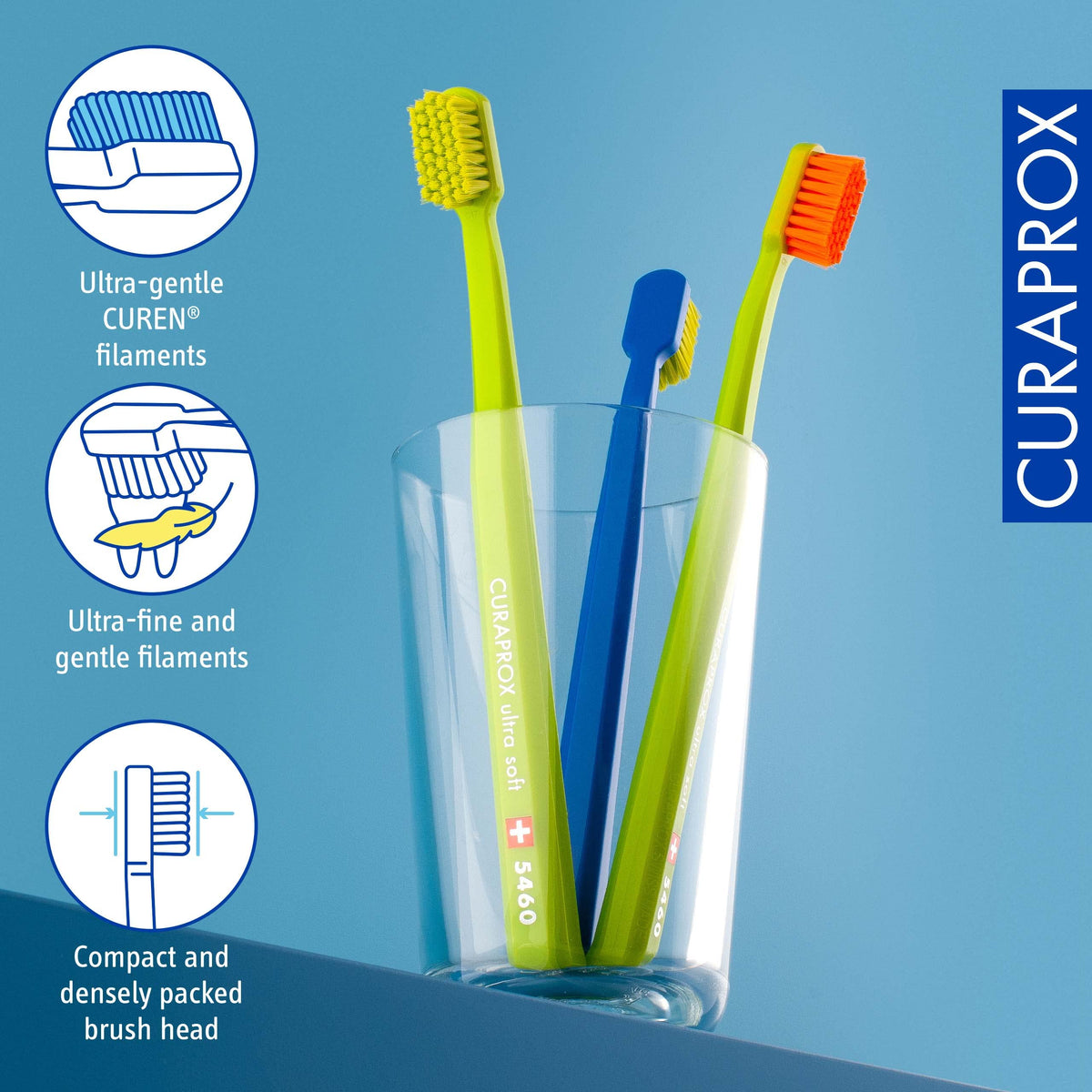 Curaprox 5460 Ultra Soft Manual Toothbrush for Sensitive Teeth and Gums - Gentle & Effective Plaque Removal by Beauty Care Bag