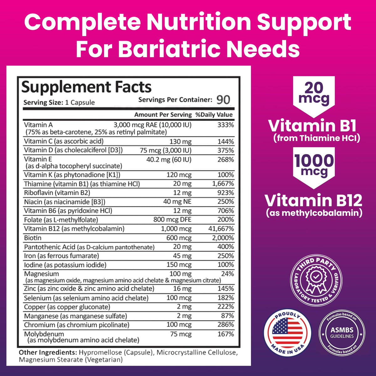 ProCare Health Bariatric Multivitamin 45mg Iron – Once Daily Capsule for Gastric Bypass, Sleeve & Post-Op Support – 90 Easy-to-Swallow Capsules, 3-Month Supply, No Artificial Colors, Gluten-Free by Shahmori