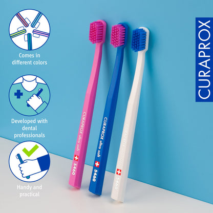 Curaprox 5460 Ultra Soft Manual Toothbrush for Sensitive Teeth and Gums - Gentle & Effective Plaque Removal by Beauty Care Bag