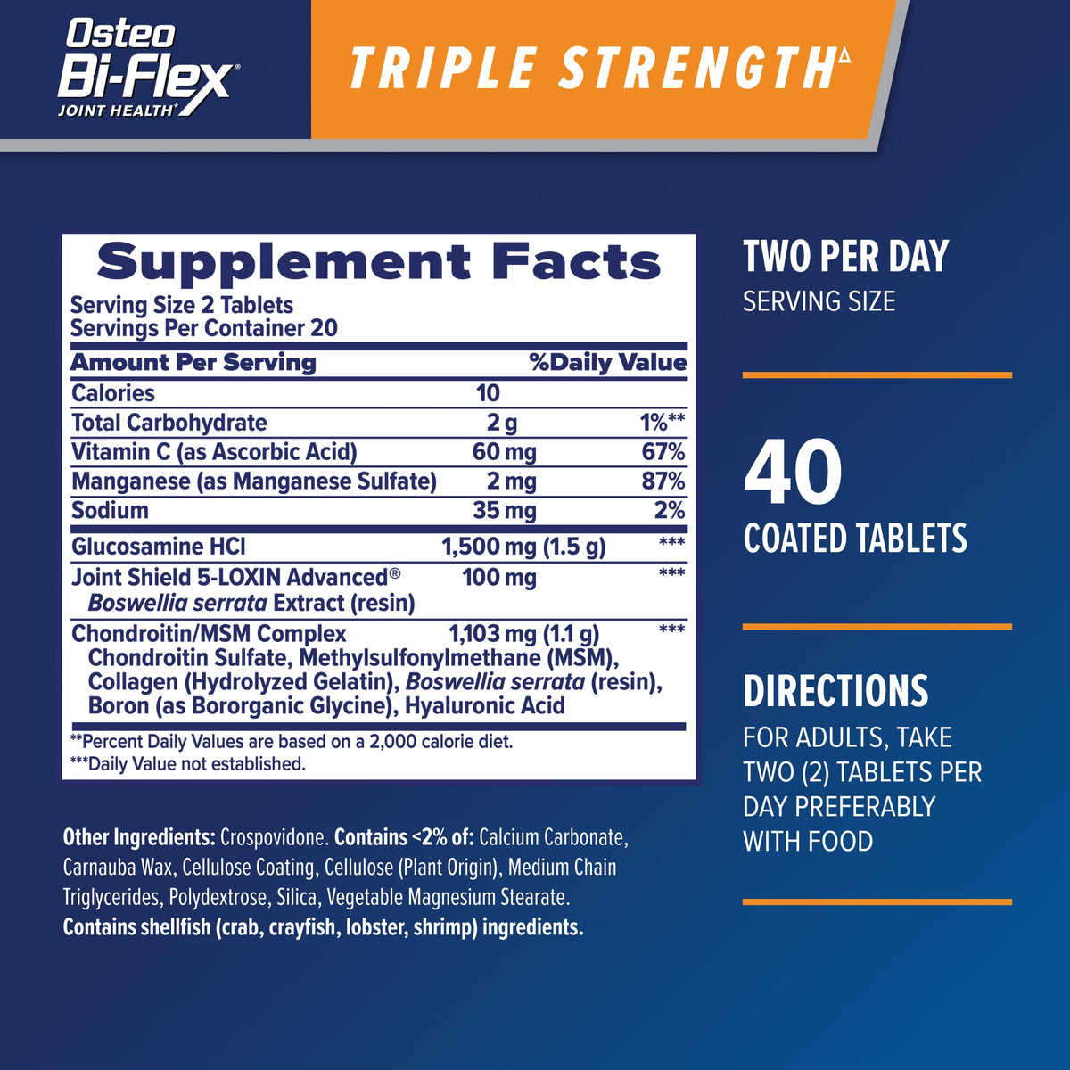 Osteo Bi-Flex Advanced Triple Strength Joint Health Supplement - 40 Tablets with Glucosamine, Chondroitin & MSM by Beauty Care Bag