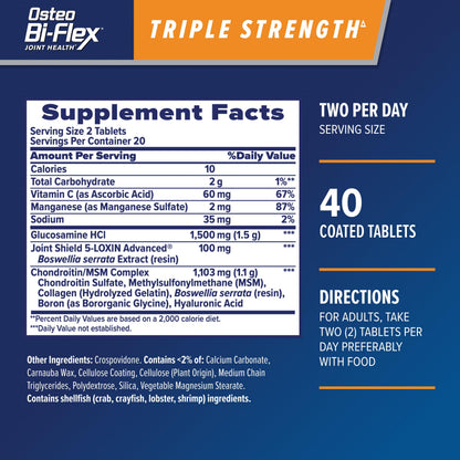 Osteo Bi-Flex Advanced Triple Strength Joint Health Supplement - 40 Tablets with Glucosamine, Chondroitin & MSM by Beauty Care Bag