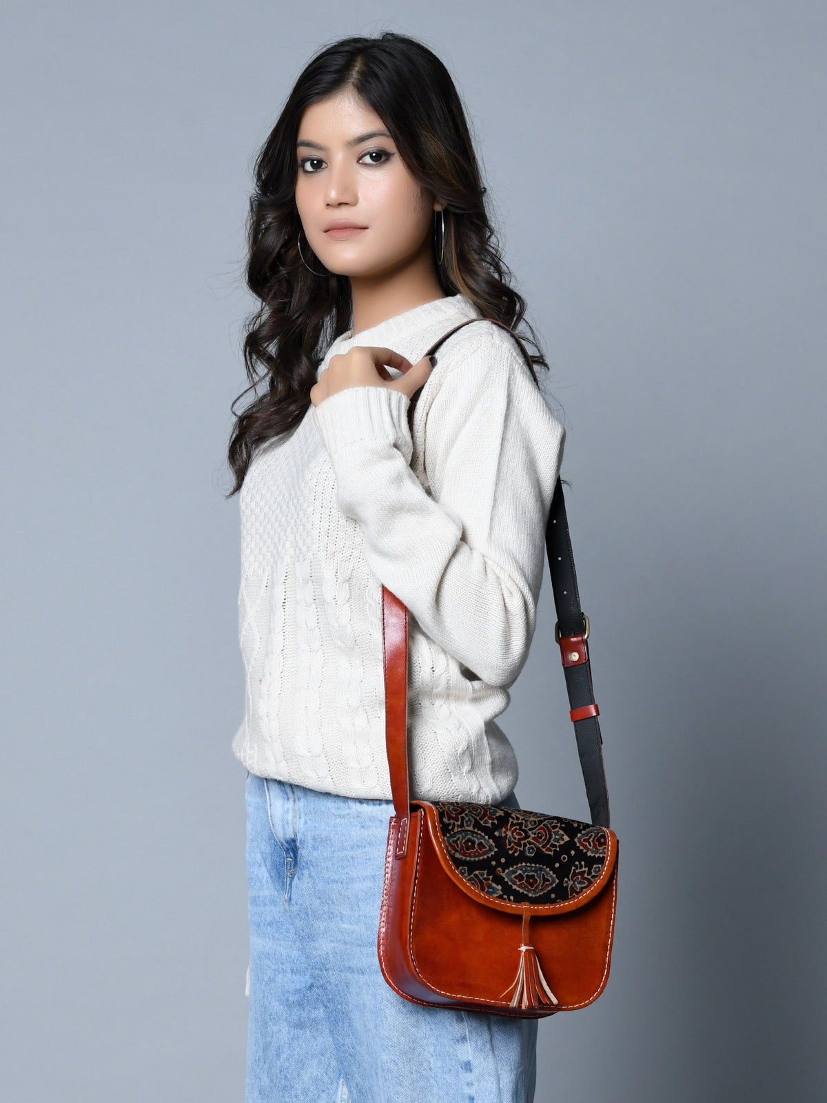 Astounding Ajrakh Ethnic Satchel by Classy Leather Bags