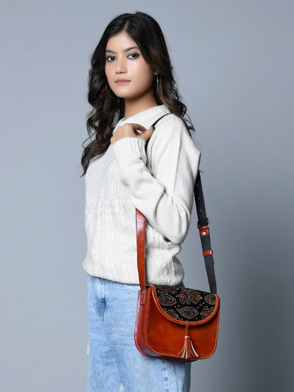 Astounding Ajrakh Ethnic Satchel by Classy Leather Bags