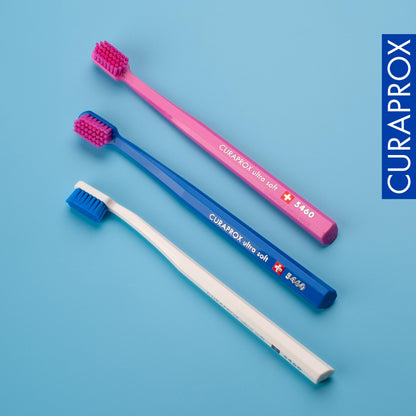 Curaprox 5460 Ultra Soft Manual Toothbrush for Sensitive Teeth and Gums - Gentle & Effective Plaque Removal by Beauty Care Bag