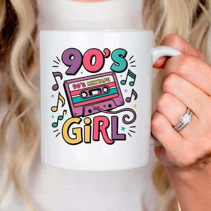 90s Girl Coffee Mug – Retro Cassette Tape Design | Microwave Safe Ceramic Cup by Joyful Moose