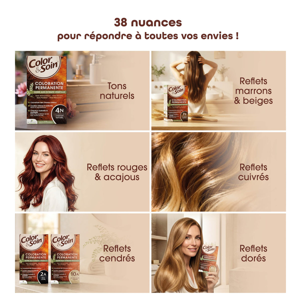 Color&Soin Ammonia-Free Hair Dye 4B Brownie Chestnut - Natural, Permanent Hair Color with Herbal Extracts by Beauty Care Bag