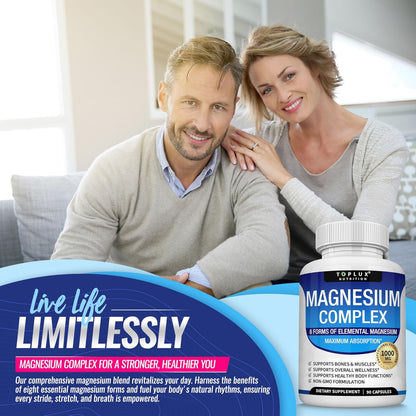 Magnesium Complex Supplement 8 Elemental 1000mg - Magnesium Glycinate, Citrate, Malate, Taurate, Chelated for Easy Absorption for Bones, Muscle, Recovery, Energy, Vegan Non-GMO 90 Capsules by KARONDA RENE LEWIS