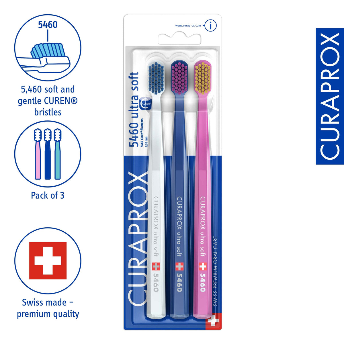 Curaprox 5460 Ultra Soft Manual Toothbrush for Sensitive Teeth and Gums - Gentle & Effective Plaque Removal by Beauty Care Bag