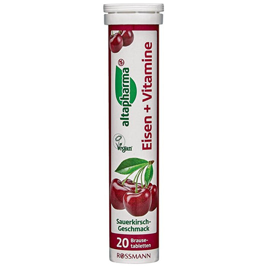 Altapharma Iron & Vitamins Supplement 20 Effervescent Tablets - Cherry Flavor | Vegan by Beauty Care Bag
