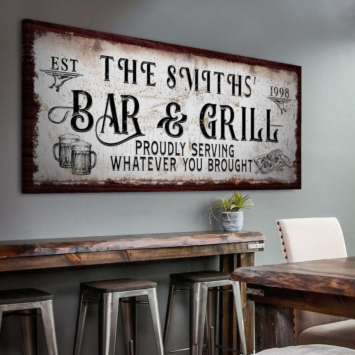 Personalized Bar and Grill Sign by Tailored Canvases