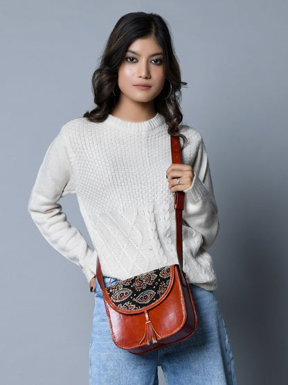 Astounding Ajrakh Ethnic Satchel by Classy Leather Bags