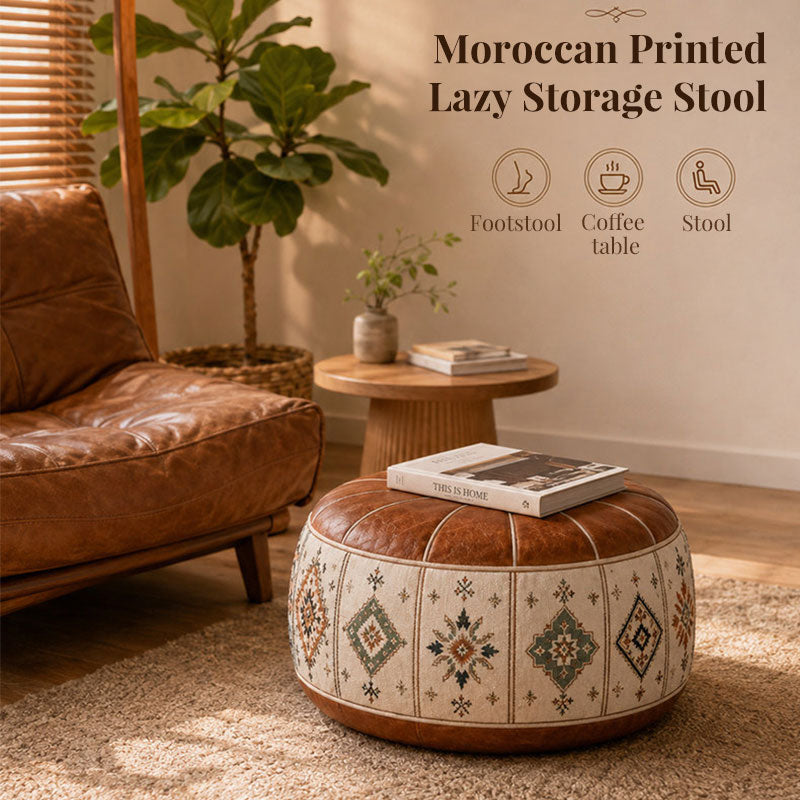 Bohemian ottoman pouf cover with water-resistant PU leather top — cover only; filling not included