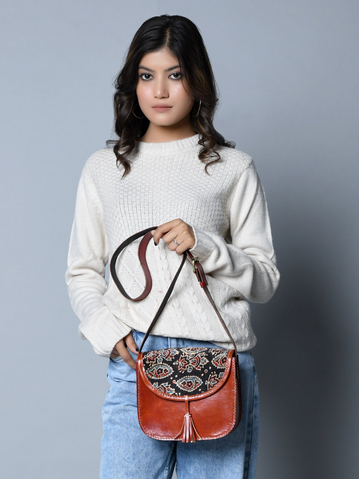Astounding Ajrakh Ethnic Satchel by Classy Leather Bags