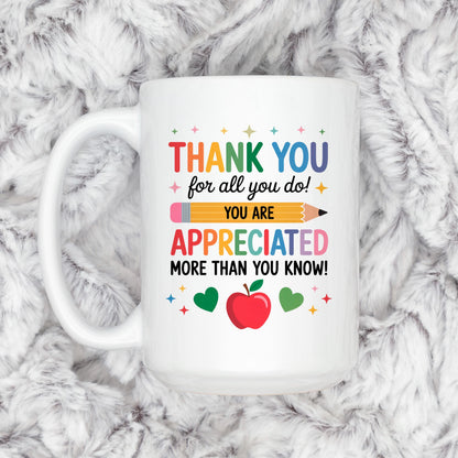 Teacher Appreciation Mug - Colorful Ceramic Coffee Cup | Thank You Gift by Joyful Moose