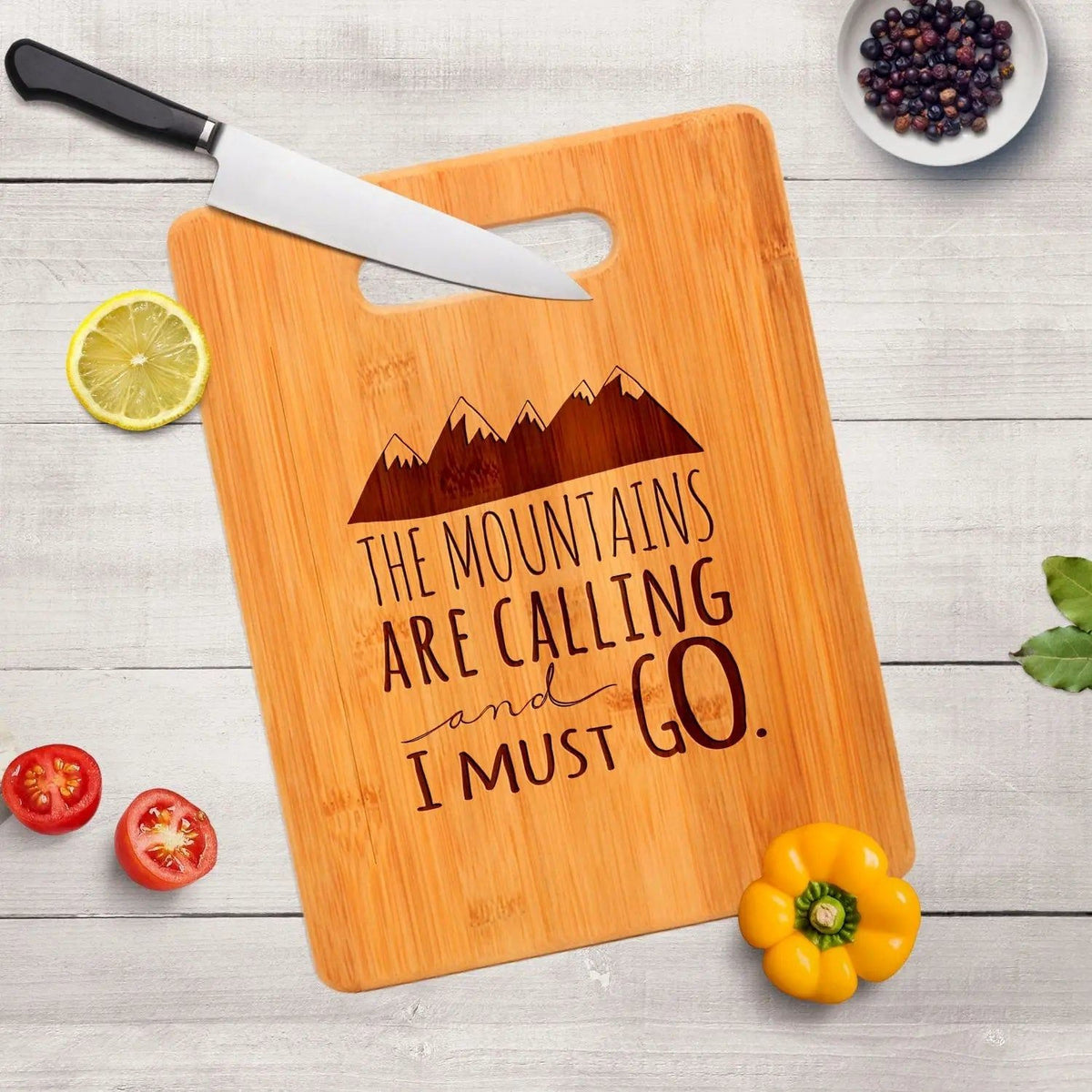 Mountain kitchen decor, Bamboo Cutting Board cabin decor, Mountain Art, Mountain Decor, wooden cutting board, rv camper decor, Travel Gift by Joyful Moose