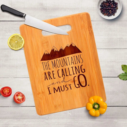 Mountain kitchen decor, Bamboo Cutting Board cabin decor, Mountain Art, Mountain Decor, wooden cutting board, rv camper decor, Travel Gift by Joyful Moose