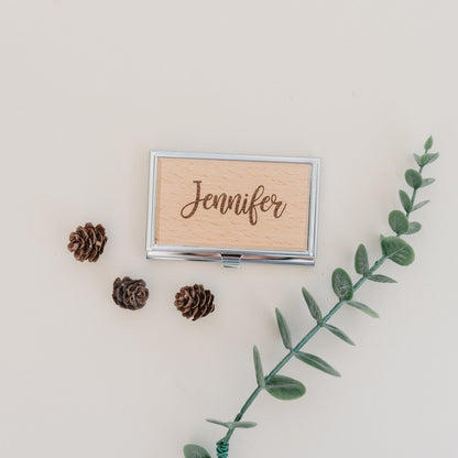 Engraved Bamboo Card Holder – Personalized Wood Business Case, Gift for Professionals by Joyful Moose