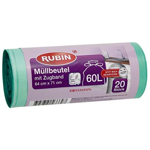 Rubin 60 liter drawstring trash bags, 20 count