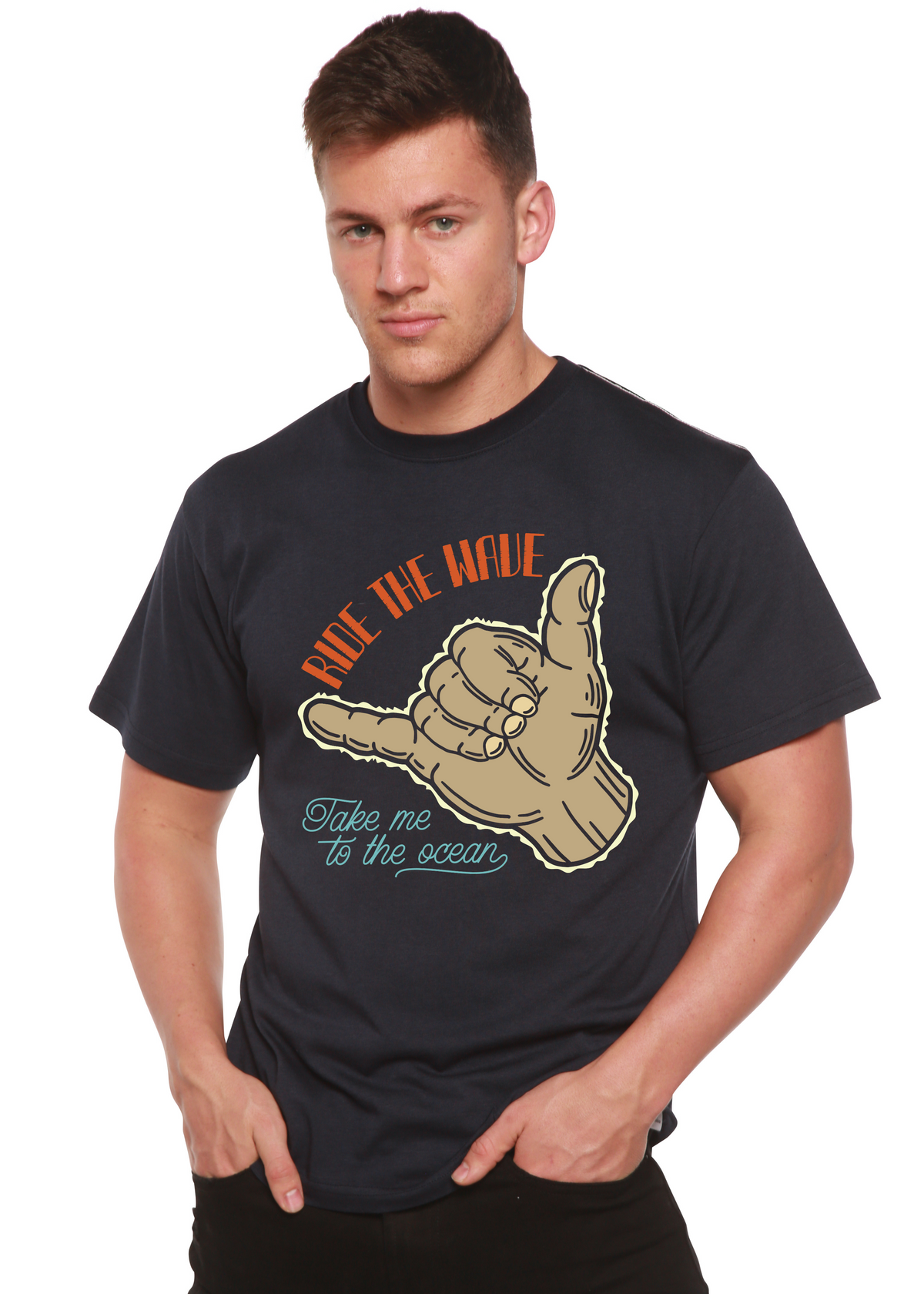 Ride the Wave men's bamboo graphic T-shirt – view 4