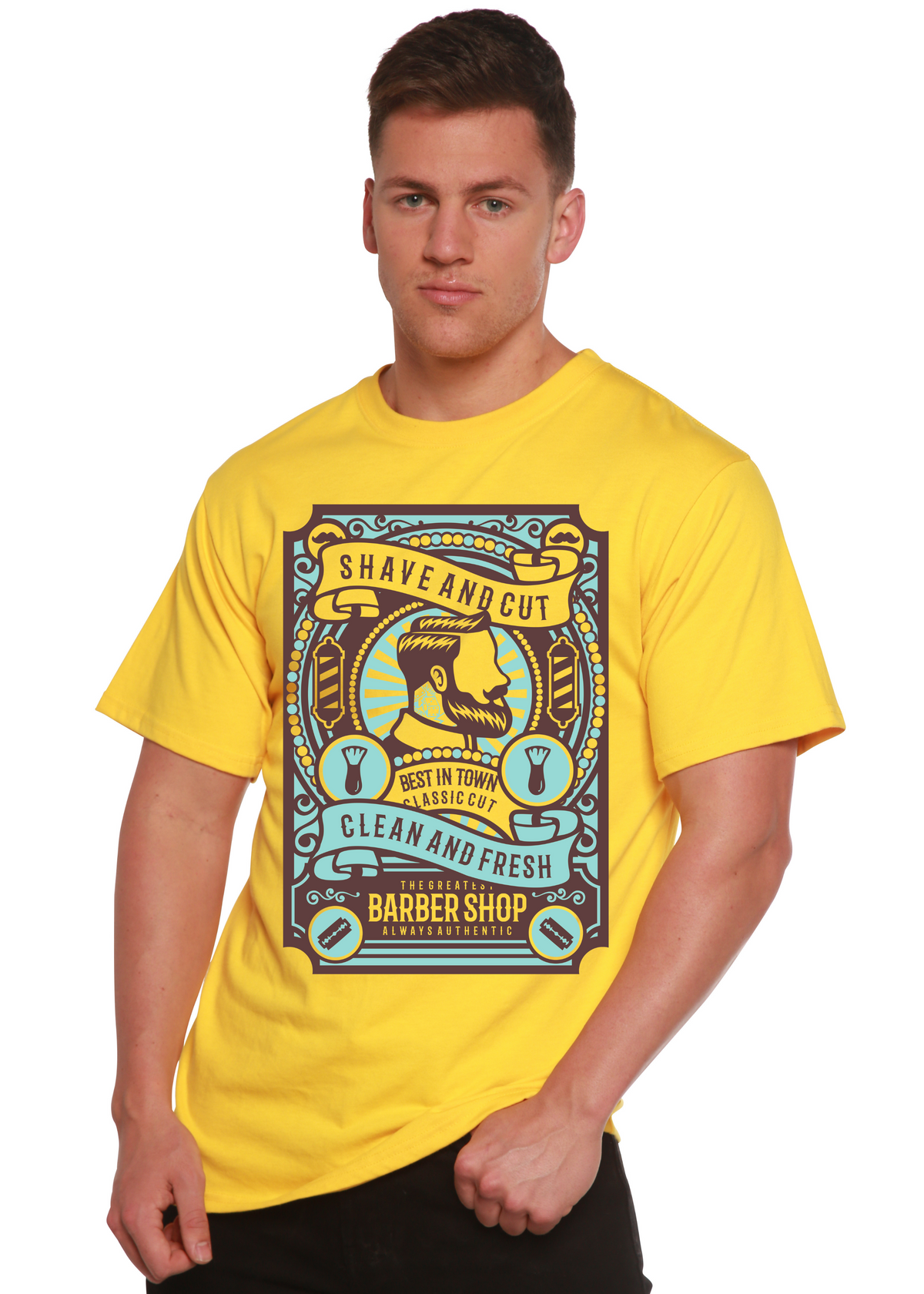 Shave and Cut men's bamboo graphic T-shirt – view 2