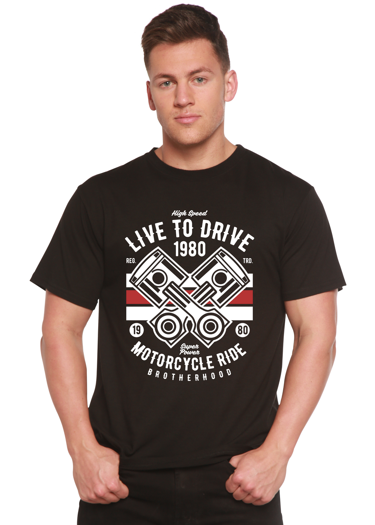 Live to Ride 1980 men's short sleeve graphic T-shirt in bamboo viscose and organic cotton