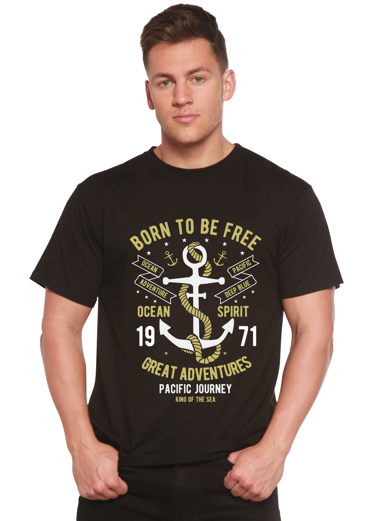 Born to Be Free men's short sleeve graphic T-shirt in bamboo viscose and organic cotton