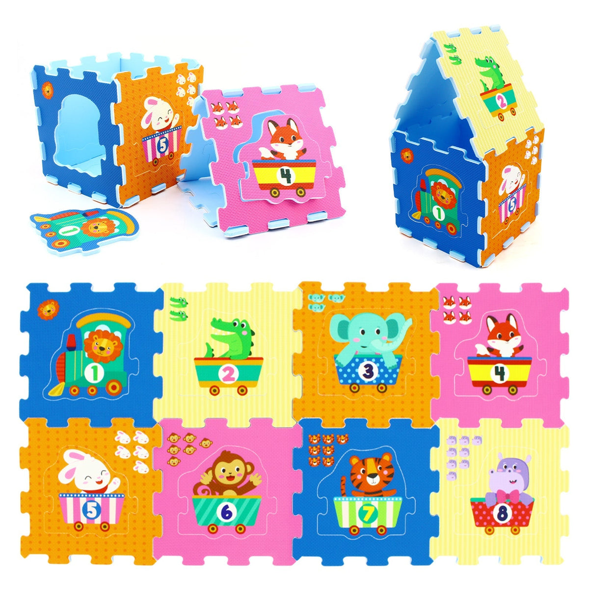 Number and animal puzzle floor tiles, 8 pieces, by GBruno Store, view 3