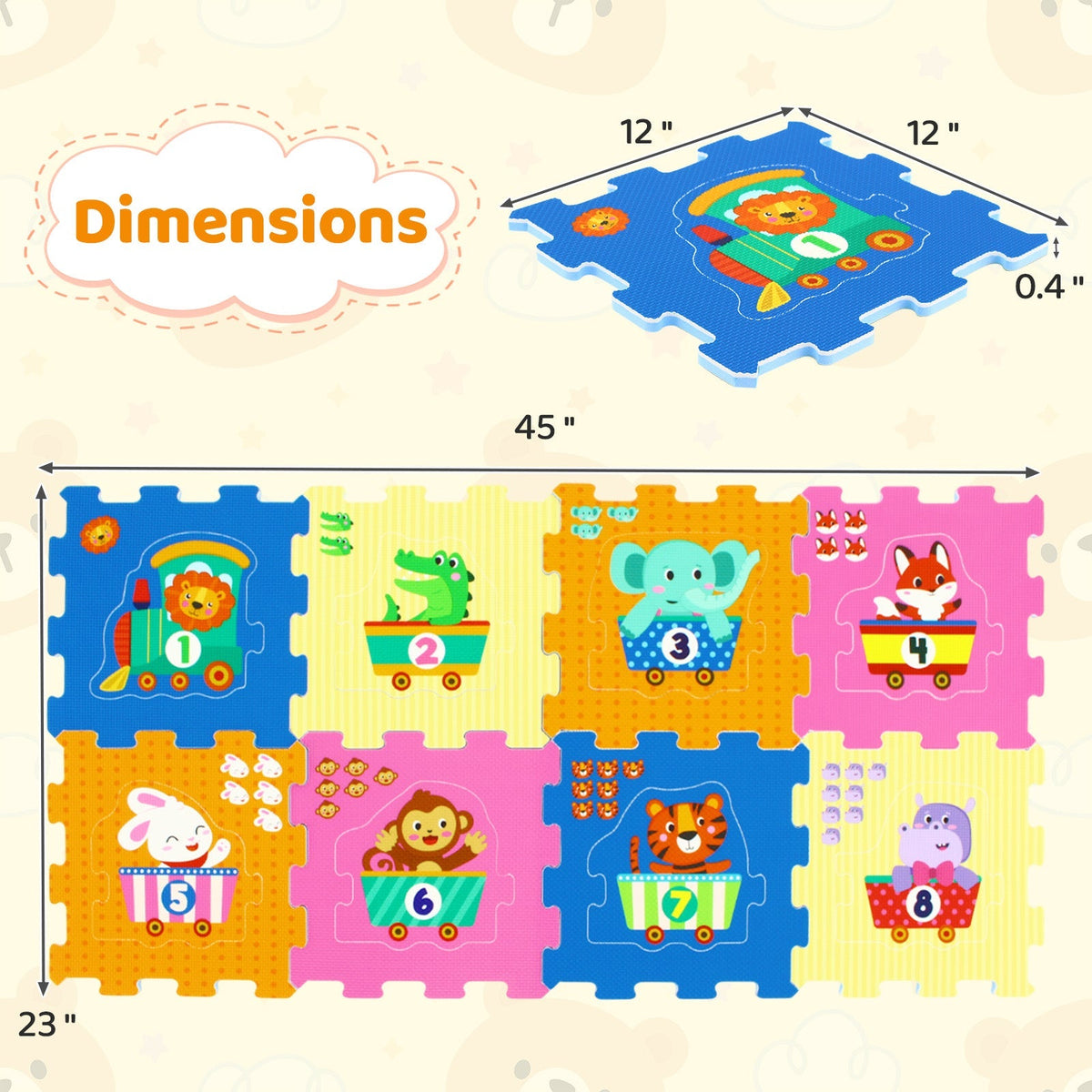 Number and animal puzzle floor tiles, 8 pieces, by GBruno Store, view 5