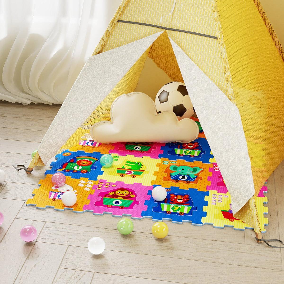 Number and animal puzzle floor tiles, 8 pieces, by GBruno Store