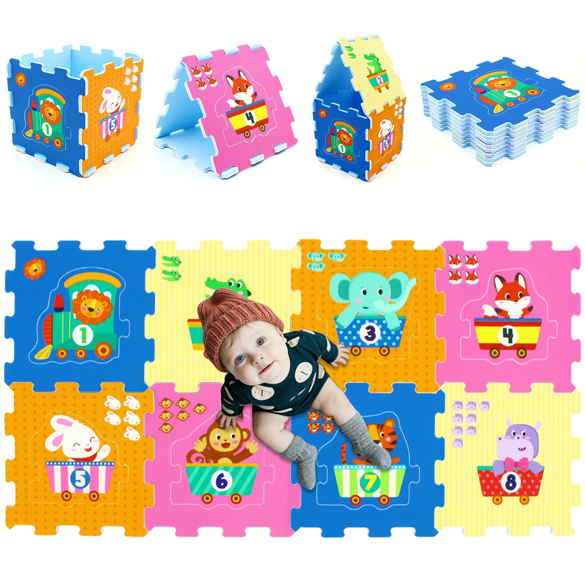 Number and animal puzzle floor tiles, 8 pieces, by GBruno Store, view 6
