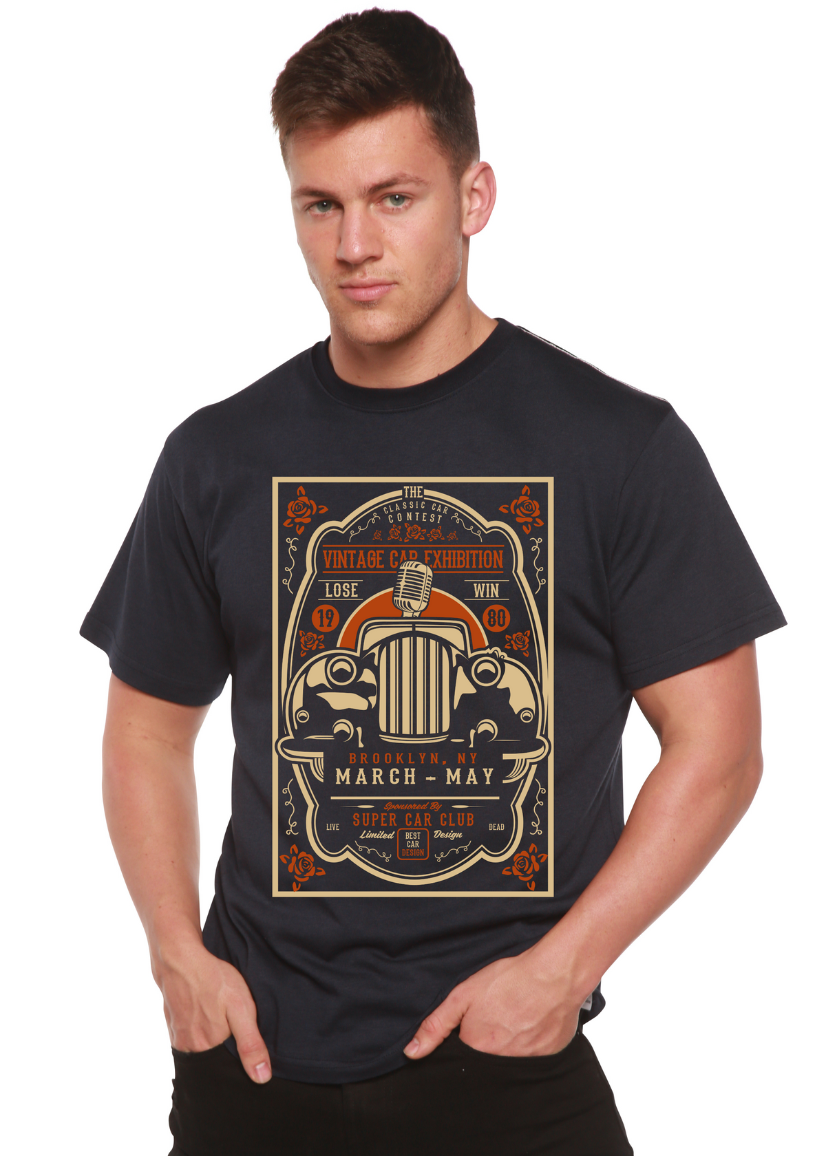 Vintage Car men's bamboo graphic T-shirt – view 2